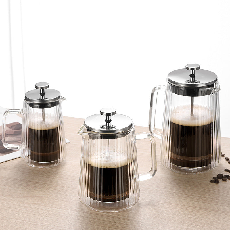 Transparent Elegant Ribbed Double Wall Glass French Press - 1000ml Heat Resistant Coffee and Tea Maker with Stainless Steel Filter 3