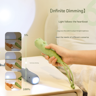 Green Adorable Crocodile Silicone LED Flashlight for Kids - USB Rechargeable, Dimmable Brightness, Portable Night Light 3