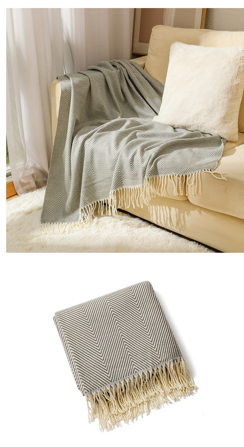 Grey Elegant Herringbone Tassel Throw Blanket - Large Acrylic Faux Cashmere Soft Cozy Blanket for Sofa, Bed & Decor (130x240cm) 5
