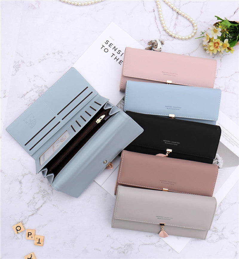 Red Elegant Ladies Long PU Leather Wallet - Slim Clutch with Leaf Charm, Multi-Card Holder & Organizer 3