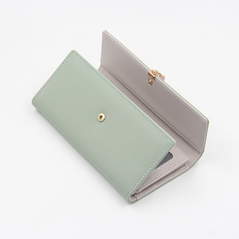 Black Elegant Ladies Long PU Leather Wallet - Slim Clutch with Leaf Charm, Multi-Card Holder & Organizer 3