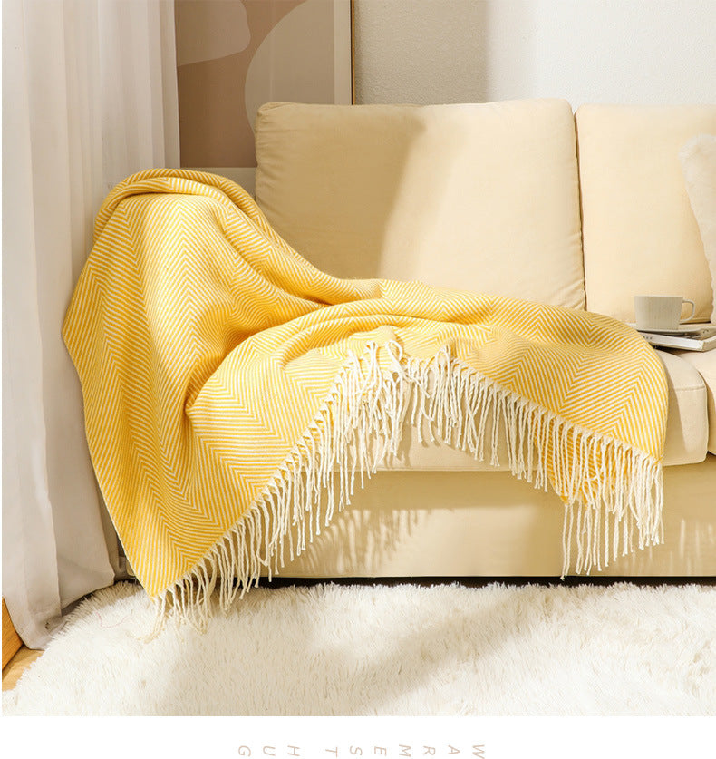 Red Elegant Herringbone Tassel Throw Blanket - Large Acrylic Faux Cashmere Soft Cozy Blanket for Sofa, Bed & Decor (130x240cm) 7