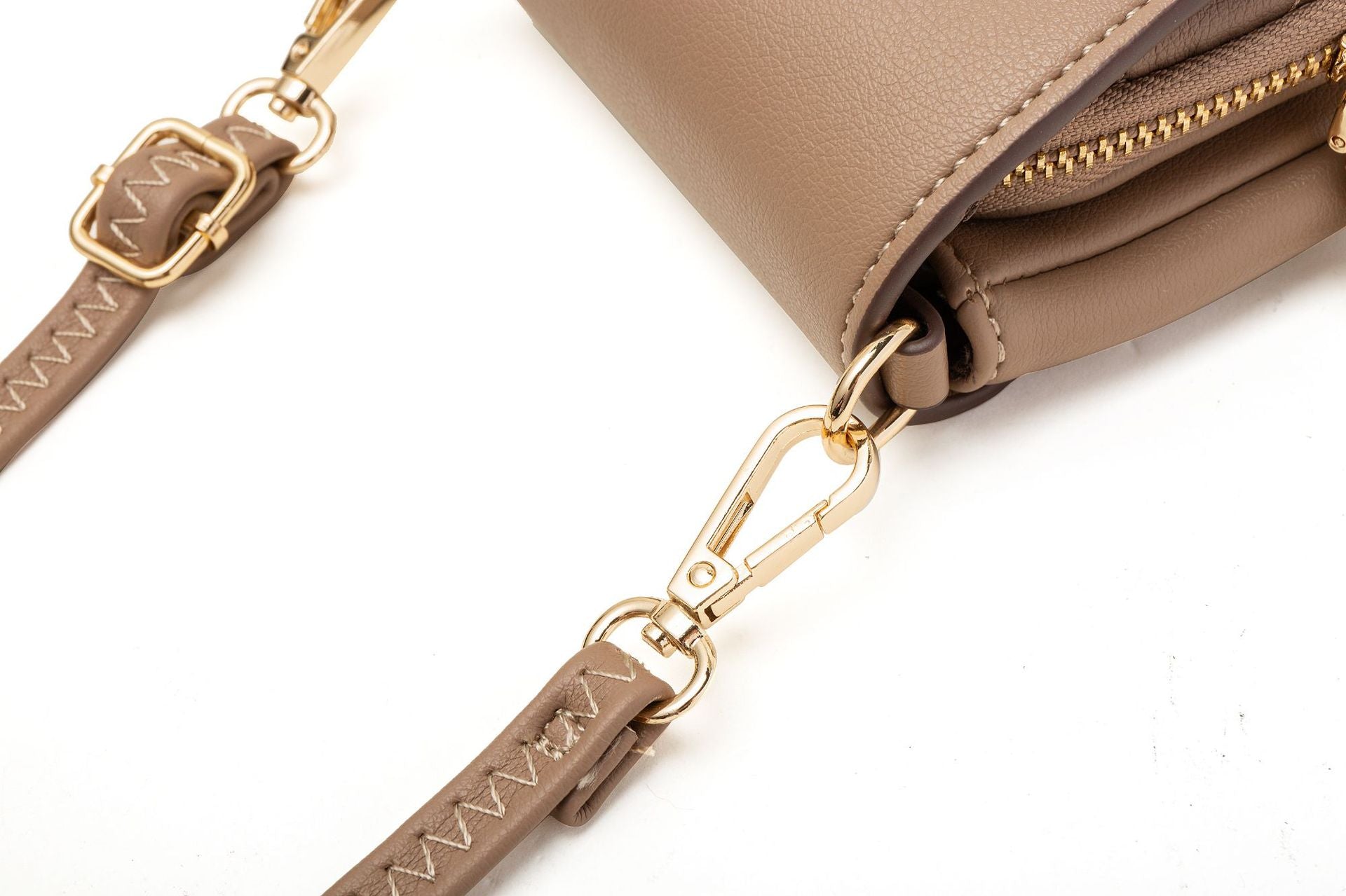 Beige Chic Quilted Crossbody Phone Bag - PU Leather Mini Purse with Floral Stitching & Adjustable Strap 7
