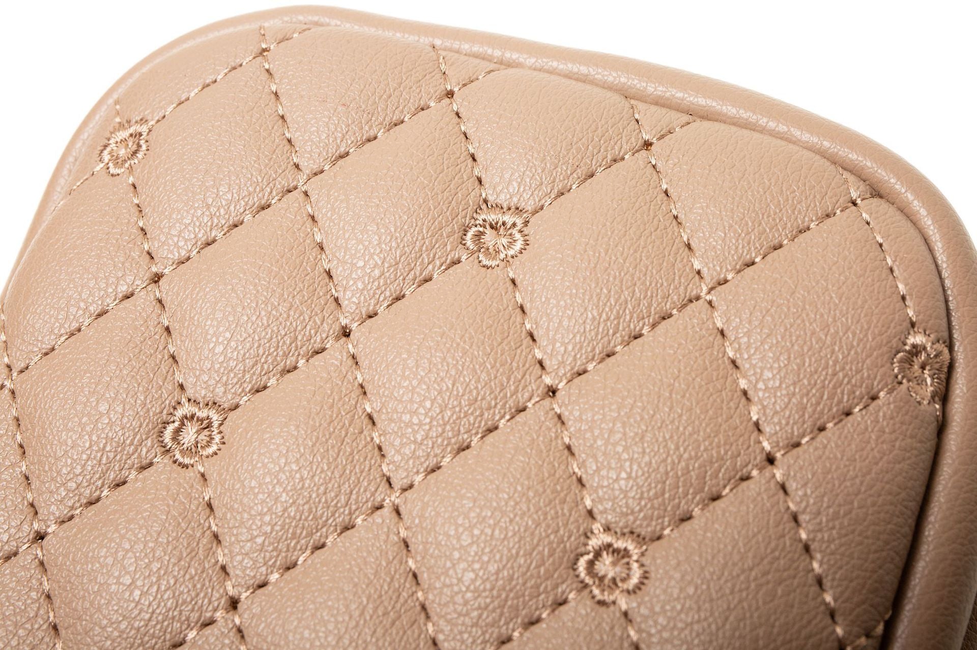 Beige Chic Quilted Crossbody Phone Bag - PU Leather Mini Purse with Floral Stitching & Adjustable Strap 8