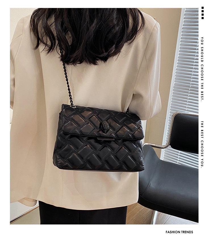 Black Chic Quilted Crossbody Bag for Women - PU Leather Diamond Pattern Chain Strap Shoulder Purse with Elegant Clasp 4