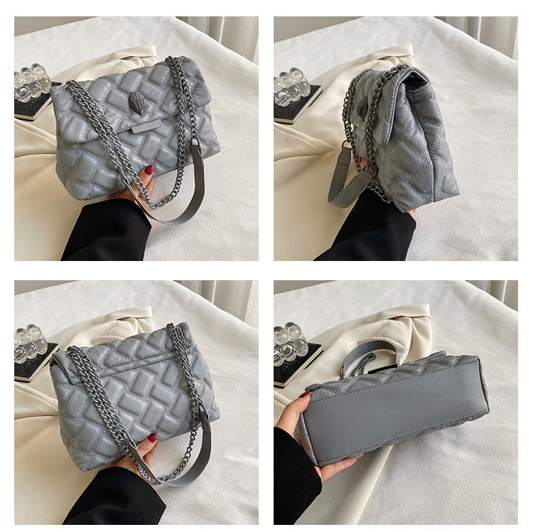Black Chic Quilted Crossbody Bag for Women - PU Leather Diamond Pattern Chain Strap Shoulder Purse with Elegant Clasp 5