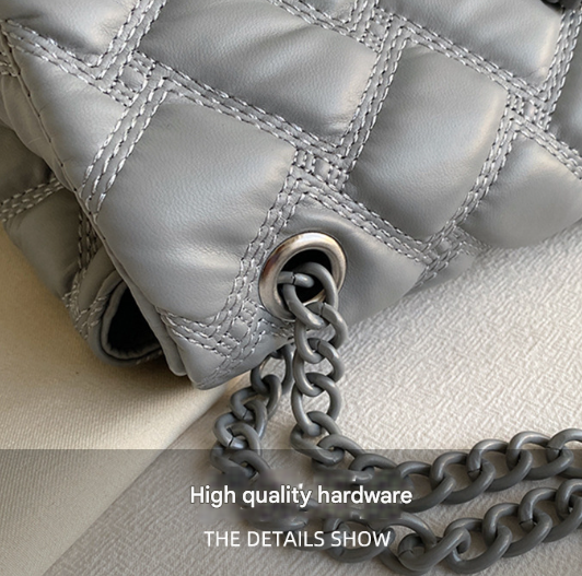 Black Chic Quilted Crossbody Bag for Women - PU Leather Diamond Pattern Chain Strap Shoulder Purse with Elegant Clasp 7