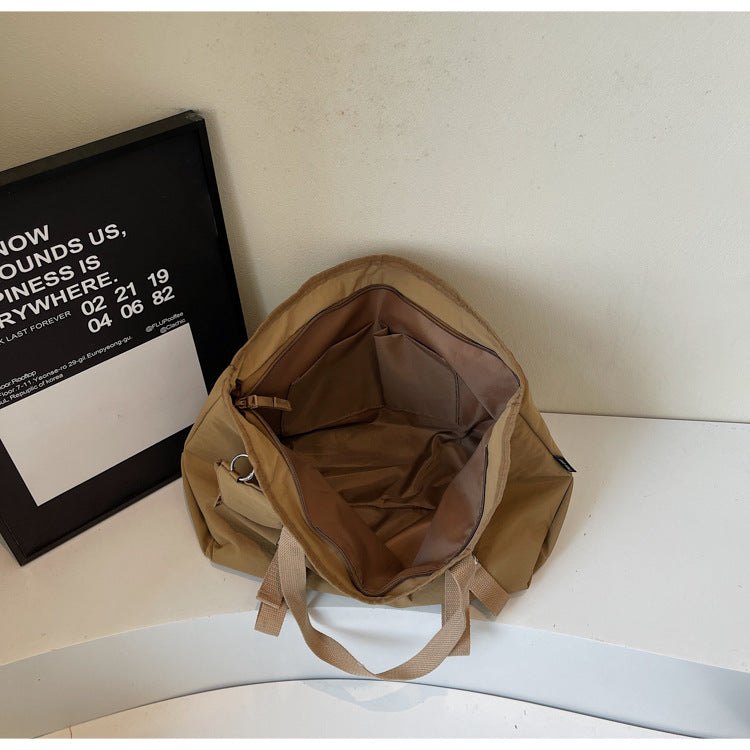 Beige Women's Large Capacity Nylon Tote Bag - Stylish Casual Shoulder with Detachable Pouch 4