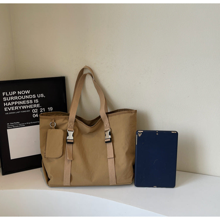 Beige Women's Large Capacity Nylon Tote Bag - Stylish Casual Shoulder with Detachable Pouch 6