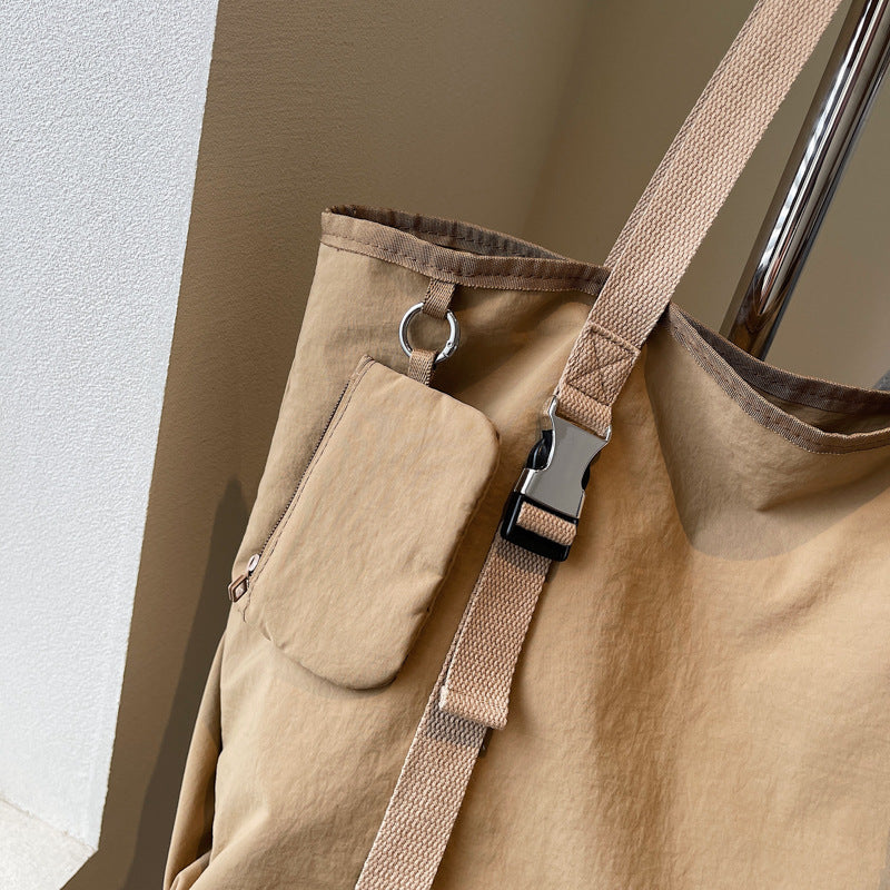 Beige Women's Large Capacity Nylon Tote Bag - Stylish Casual Shoulder with Detachable Pouch 8