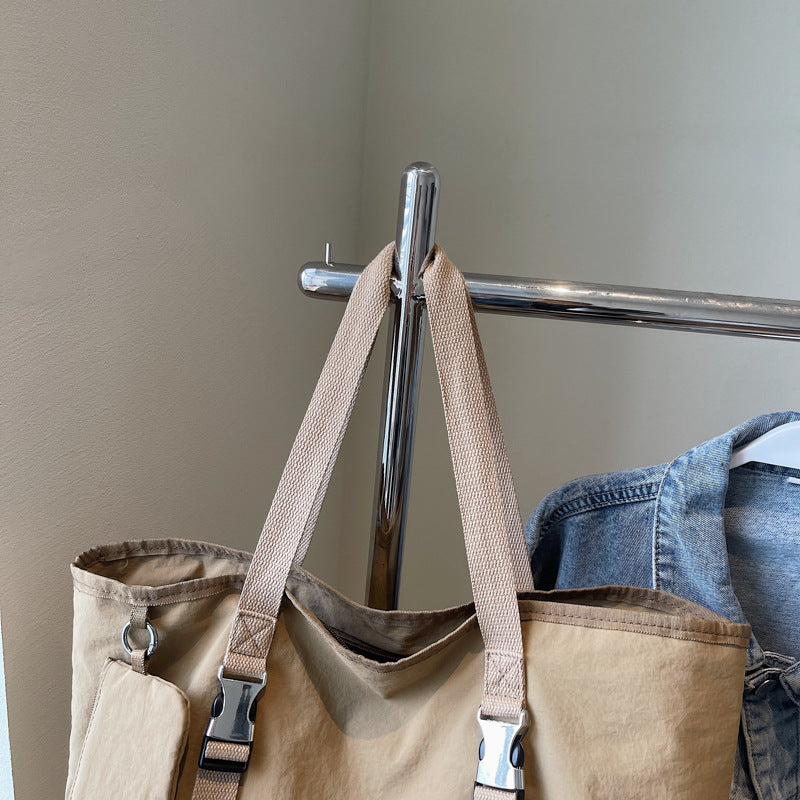 Beige Women's Large Capacity Nylon Tote Bag - Stylish Casual Shoulder with Detachable Pouch 9
