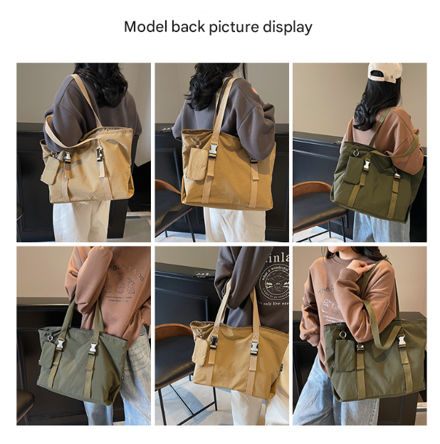 Beige Women's Large Capacity Nylon Tote Bag - Stylish Casual Shoulder with Detachable Pouch 10