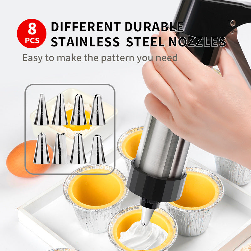 Silver and Black Stainless Steel Cookie Press Gun Kit - Biscuit Maker & Icing Decorating Set with 13 Discs & 8 Nozzles 3