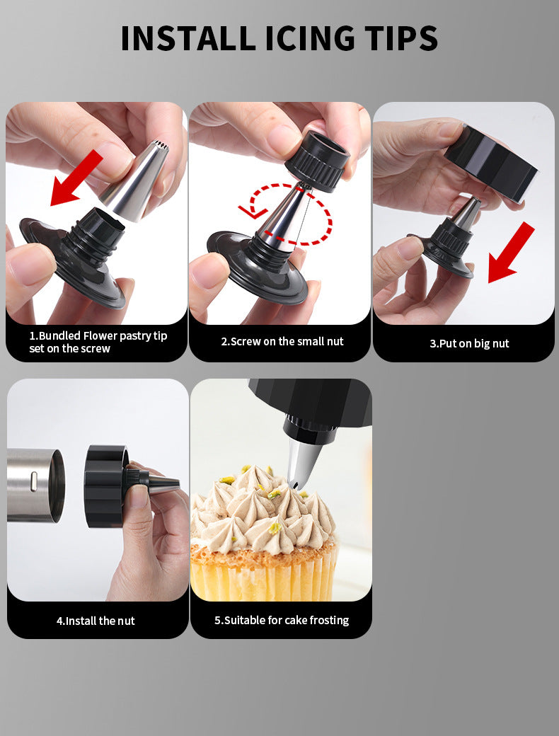 Silver and Black Stainless Steel Cookie Press Gun Kit - Biscuit Maker & Icing Decorating Set with 13 Discs & 8 Nozzles 5