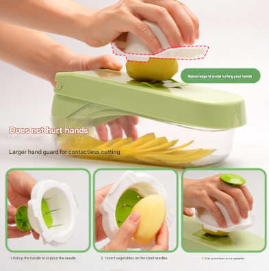 Green Versatile 14-in-1 Vegetable Chopper & Slicer Set - Multi-functional Kitchen Mandoline Dicer & Grater 4