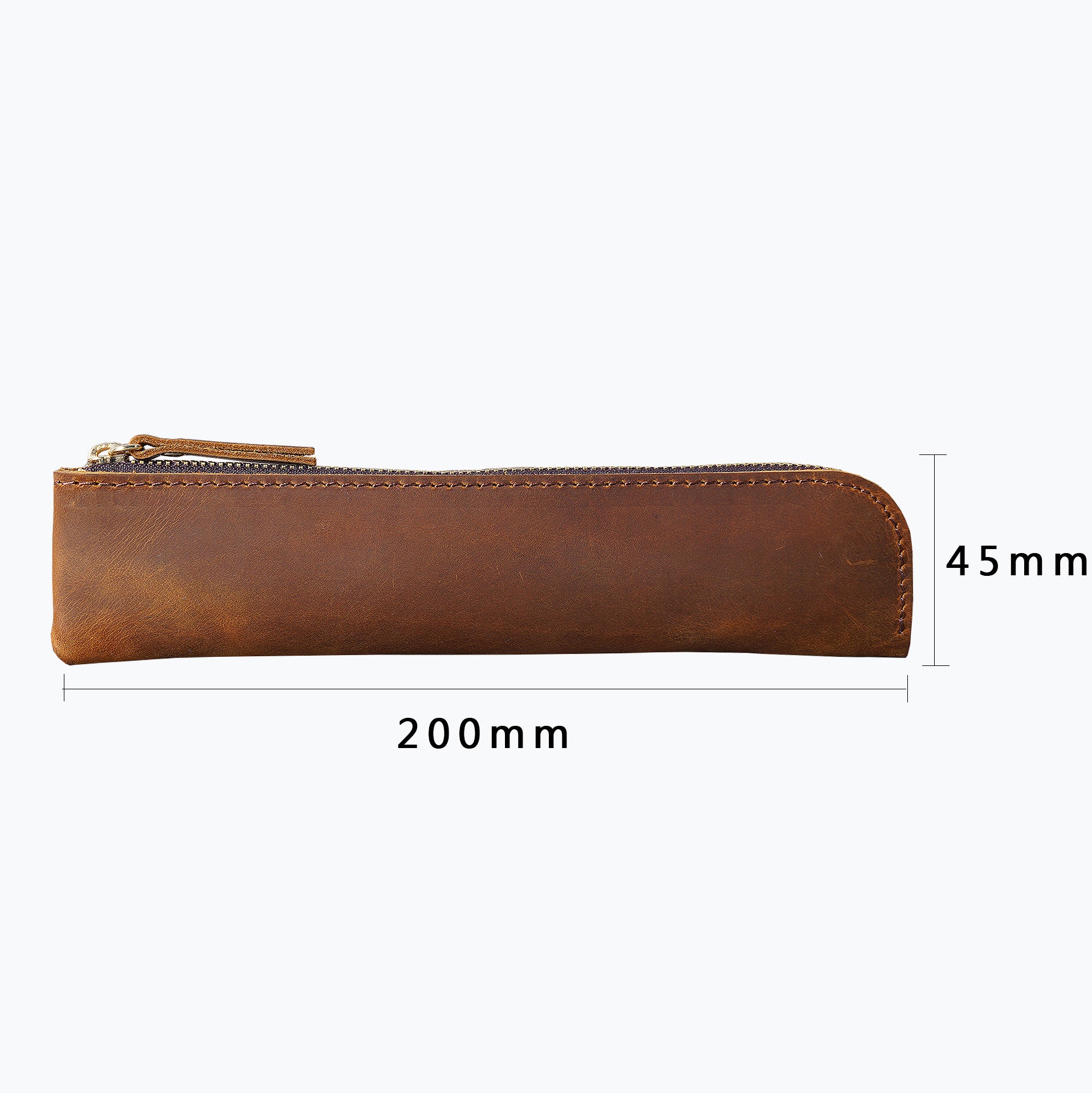 Brown Vintage Crazy Horse Leather Zippered Pen Case - Retro Pencil Pouch & Small Accessories Bag 3