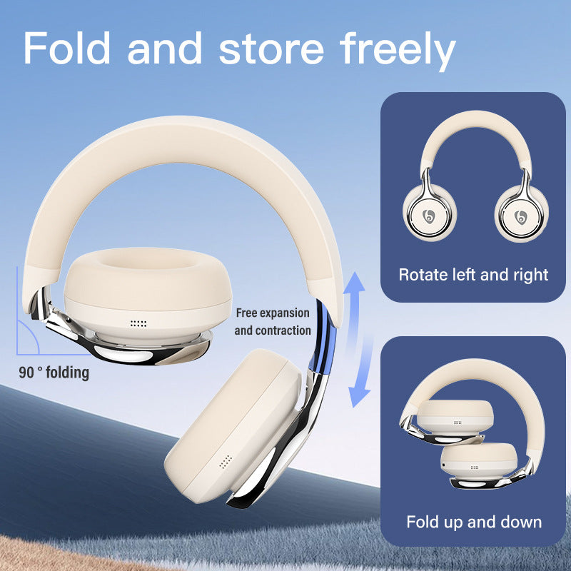 Beige Premium Wireless ANC Headphones - Bluetooth 5.4, 32H Playtime, Foldable Over-Ear Design, Comfort Earpads for Travel & Gaming 3