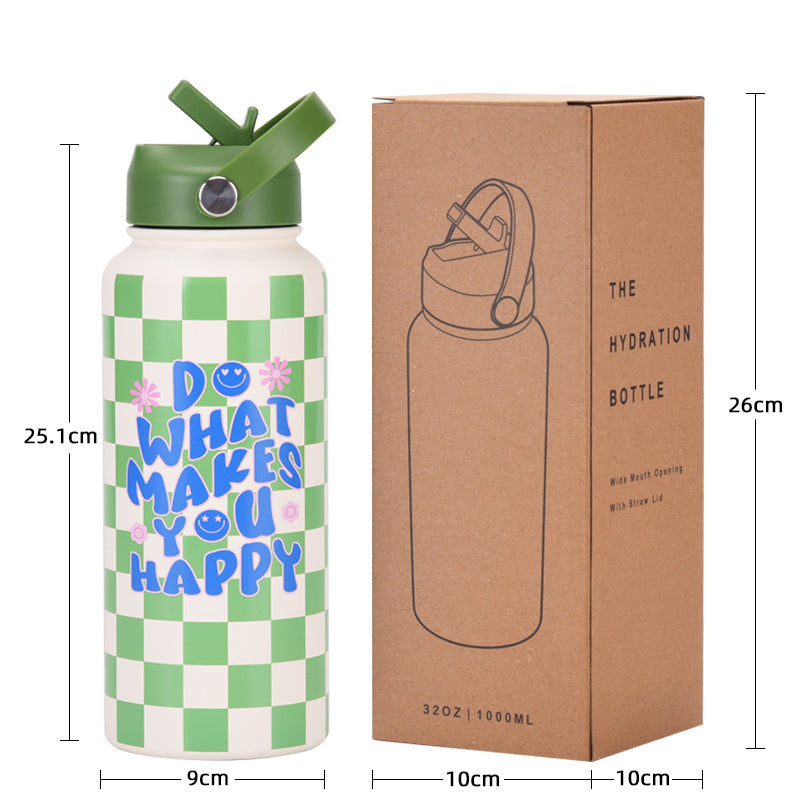 Style 11G Colorful Plaid Vibrant Fun Print 1L Stainless Steel Insulated Water Bottle - 32oz Large Capacity with Straw Lid & Carry Handle - BPA-Free 4