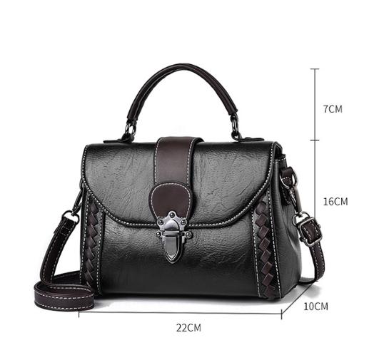 Black Elegant Women's PU Leather Top Handle Satchel - Versatile Crossbody Bag with Classic Clasp & Braided Detail 4