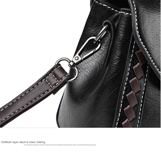 Black Elegant Women's PU Leather Top Handle Satchel - Versatile Crossbody Bag with Classic Clasp & Braided Detail 8