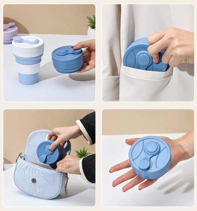 2 Pcs Purple 350ml Collapsible Silicone Travel Cup - Portable, Leak-Proof & Food-Grade Drinking Mug with Lid, Insulating Sleeve & Straw 7