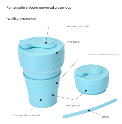 2 Pcs Black 350ml Collapsible Silicone Travel Cup - Portable, Leak-Proof & Food-Grade Drinking Mug with Lid, Insulating Sleeve & Straw 4