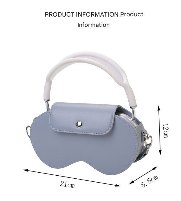 Black Chic PU Leather Crossbody Storage Bag for Apple AirPods Max - Protective Case with Ruched Fabric Strap & Top Handle 6