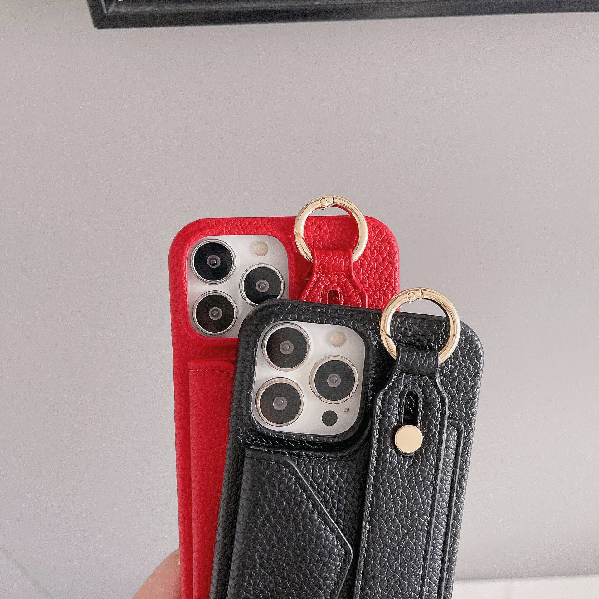 Black Chic PU Leather Crossbody Wallet Case for iPhone 16 Pro - Card Holder with Detachable Strap & Finger Ring Grip 5