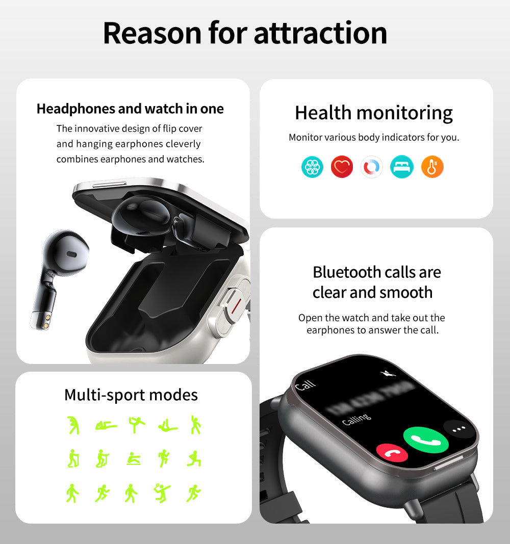 Beige TPU Strap 2-in-1 Smartwatch with Built-in Earbuds - 2.01 HD Touchscreen 4
