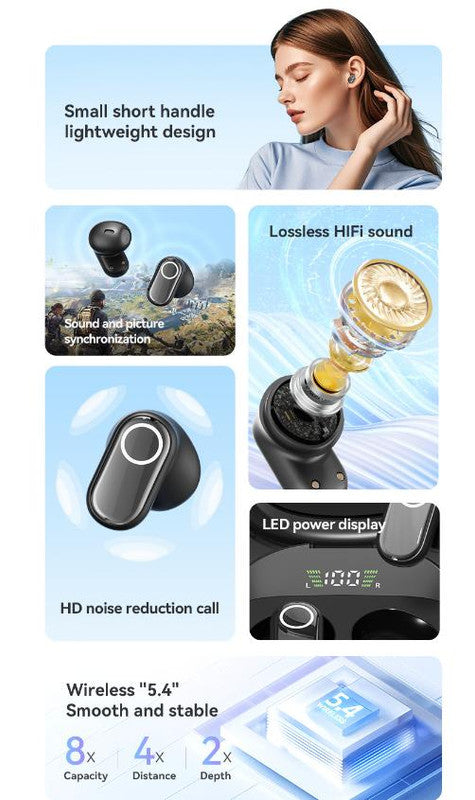 Black Feather-Light TWS Earbuds - Bluetooth 5.4, Hi-Fi Sound, LED Display Case, 60H+ Playtime, Touch Control 3
