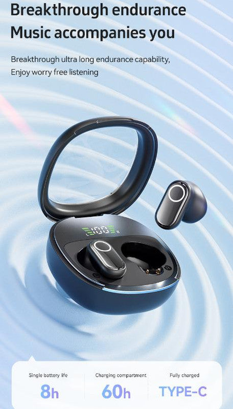 Black Feather-Light TWS Earbuds - Bluetooth 5.4, Hi-Fi Sound, LED Display Case, 60H+ Playtime, Touch Control 5