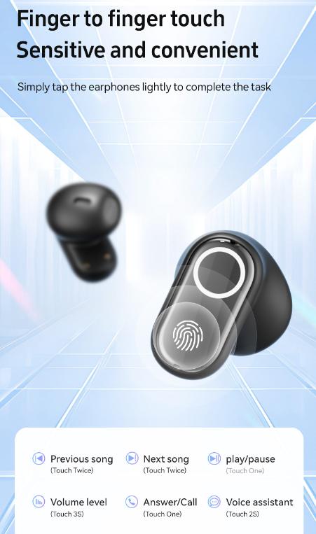 Black Feather-Light TWS Earbuds - Bluetooth 5.4, Hi-Fi Sound, LED Display Case, 60H+ Playtime, Touch Control 7