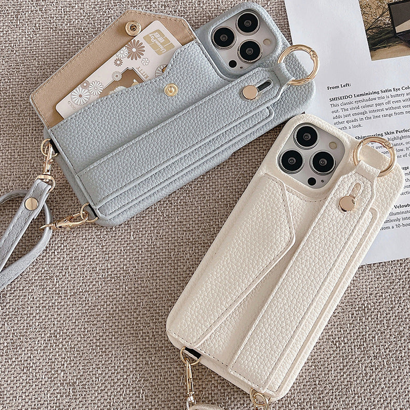 Beige Chic PU Leather Crossbody Wallet Case for iPhone 16 Pro - Card Holder with Detachable Strap & Finger Ring Grip 5