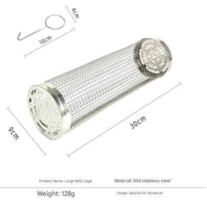 Silver 2-Piece Rolling Stainless Steel BBQ Grill Basket Set (Small & Large) - 304 Food-Grade Grilling Cages with Hooks 5