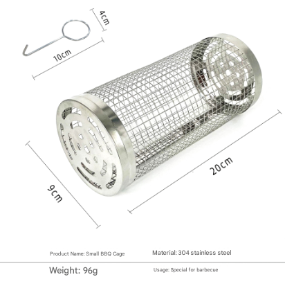 Silver 2-Piece Rolling Stainless Steel BBQ Grill Basket Set (Small & Large) - 304 Food-Grade Grilling Cages with Hooks 6