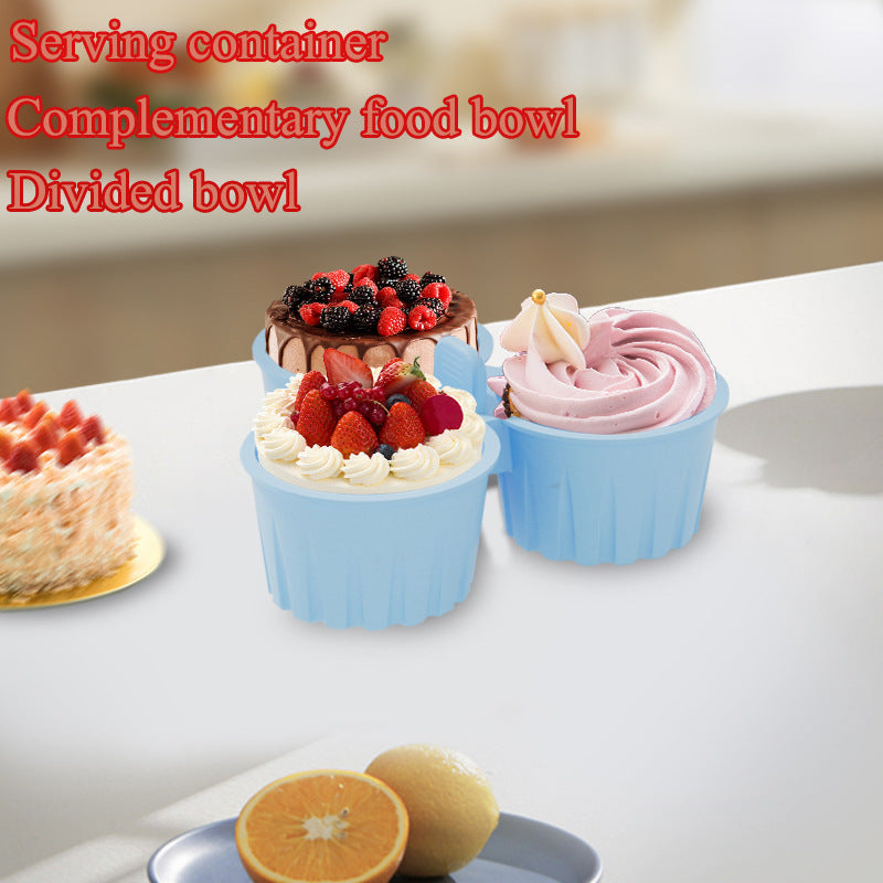 2 Pcs Blue 3-Compartment Silicone Bowl - BPA-Free, Microwave & Air Fryer Safe for Eggs, Baking & Food Storage 3