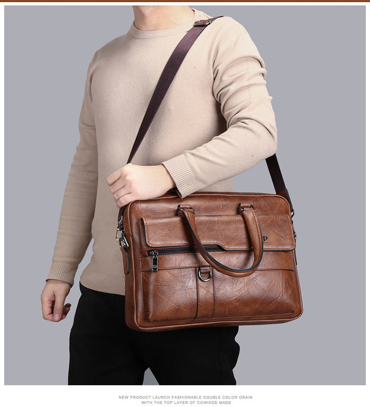 Brown Men's PU Leather Briefcase - Vintage Style Laptop Messenger Bag, Crossbody Satchel for Business & Casual 3