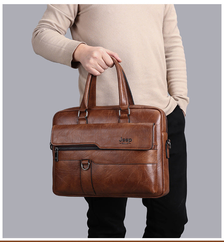 Coffee Men's PU Leather Briefcase - Vintage Style Laptop Messenger Bag, Crossbody Satchel for Business & Casual 3