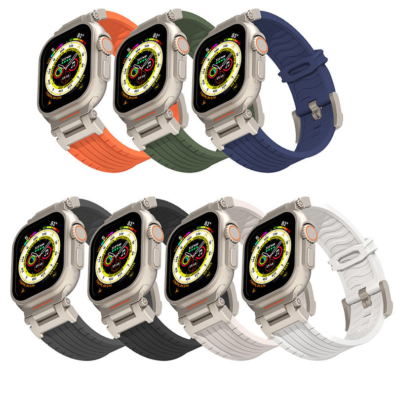 White Rugged Tactical Silicone Strap for Apple Watch Ultra & Series - Heavy-Duty Metal Clasp 3