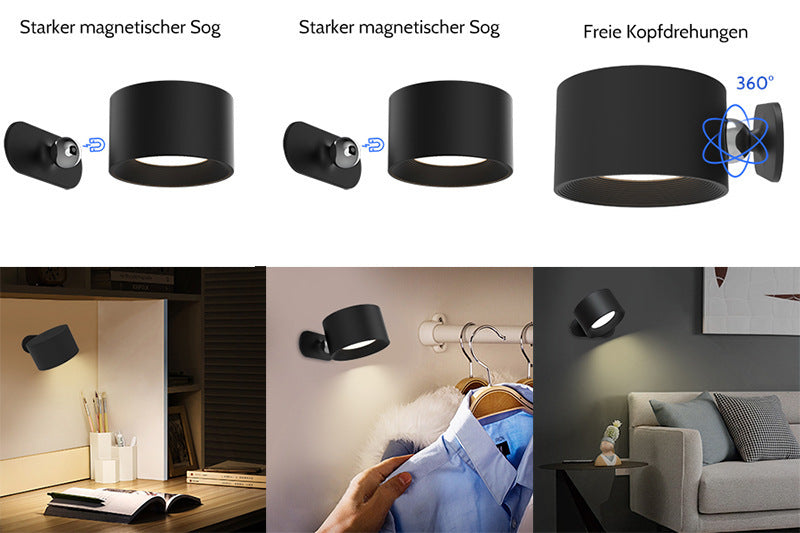 White Rechargeable LED Magnetic Wall Light - Touch Control, 3 Colors & Dimmable, USB Portable Night Lamp for Reading & Cabinets 6