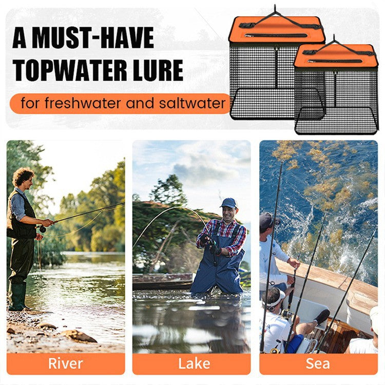 1 Piece Orange and Black Durable Collapsible Fishing Keepnet - Large 40.5L Quick-Dry Coated Nylon Fish Basket for Live Bait & Catch 4