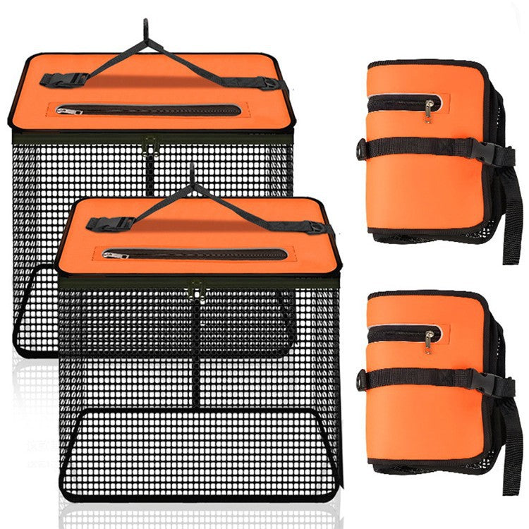 1 Piece Orange and Black Durable Collapsible Fishing Keepnet - Large 40.5L Quick-Dry Coated Nylon Fish Basket for Live Bait & Catch 5
