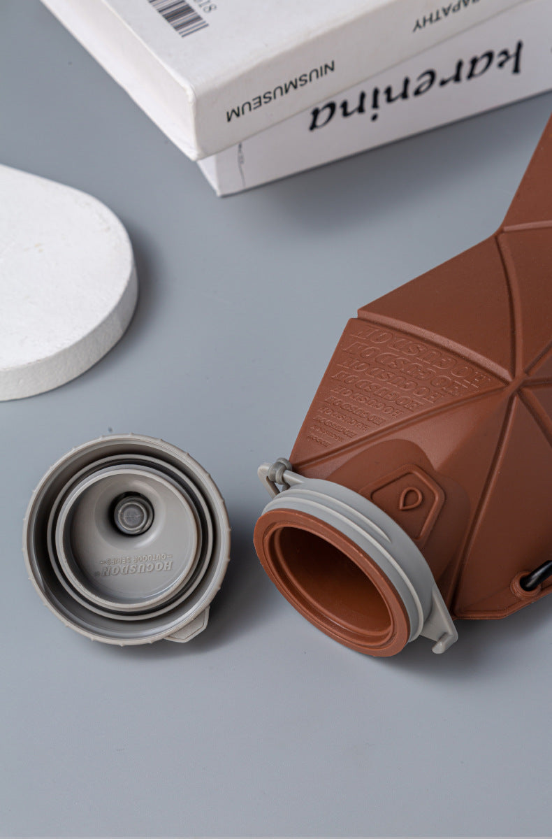 Brown and Grey Cup Lid Ultimate Foldable Silicone Water Bottle - Lightweight Leakproof Travel & Sports Hydration - 700ml 7