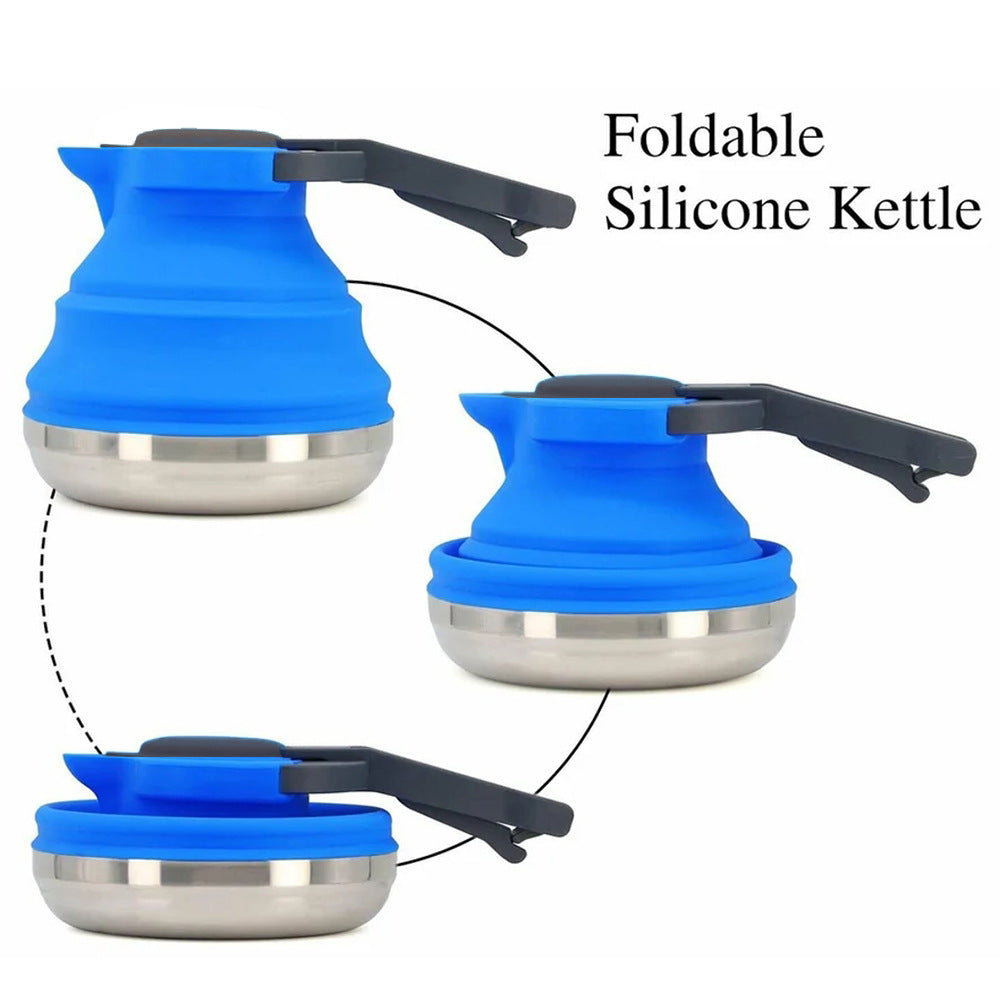 Blue 1.5L Collapsible Silicone Camping Kettle - Portable Foldable Travel Water Boiler, Stainless Steel Base 3