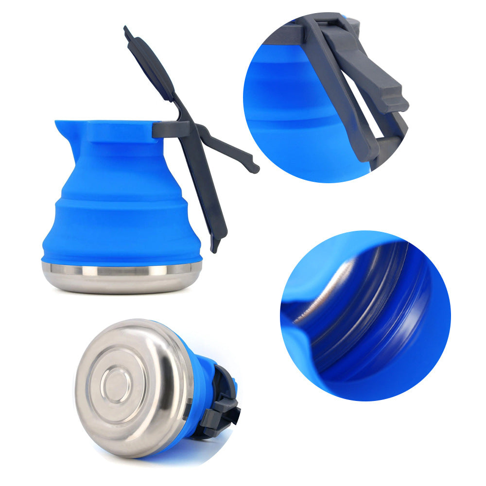 Rose Red 1.5L Collapsible Silicone Camping Kettle - Portable Foldable Travel Water Boiler, Stainless Steel Base 4