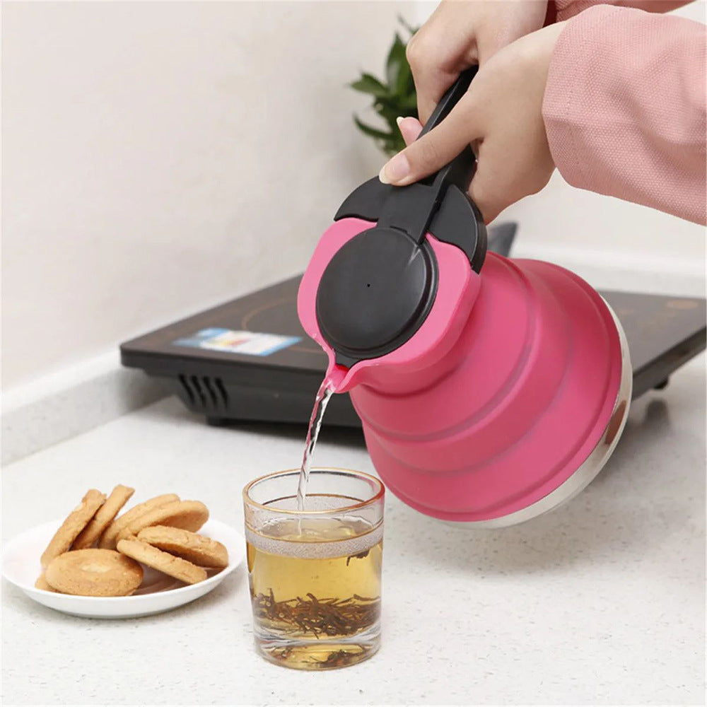 Rose Red 1.5L Collapsible Silicone Camping Kettle - Portable Foldable Travel Water Boiler, Stainless Steel Base 5