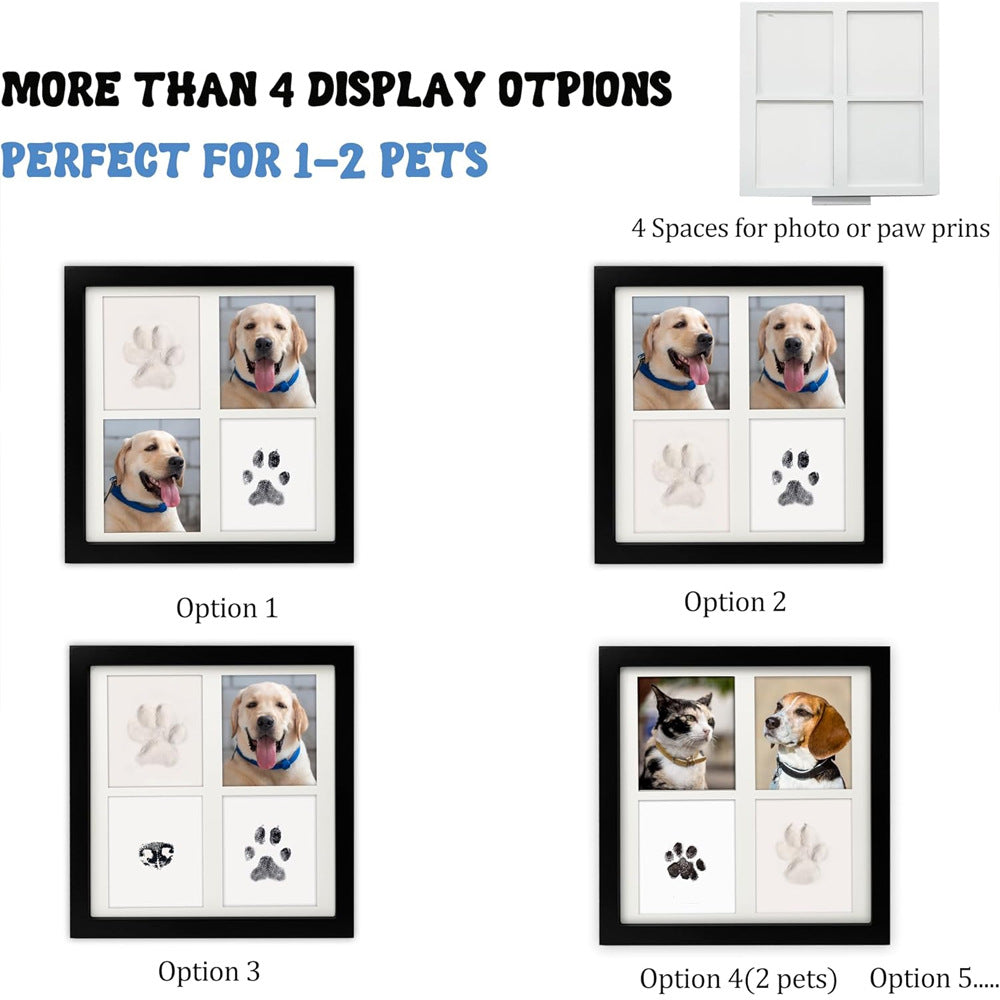 Black and White Pet Paw Print Keepsake Photo Frame Kit - Mess-Free Ink Pad for Dogs & Cats, Dual Photo & Print Display 5