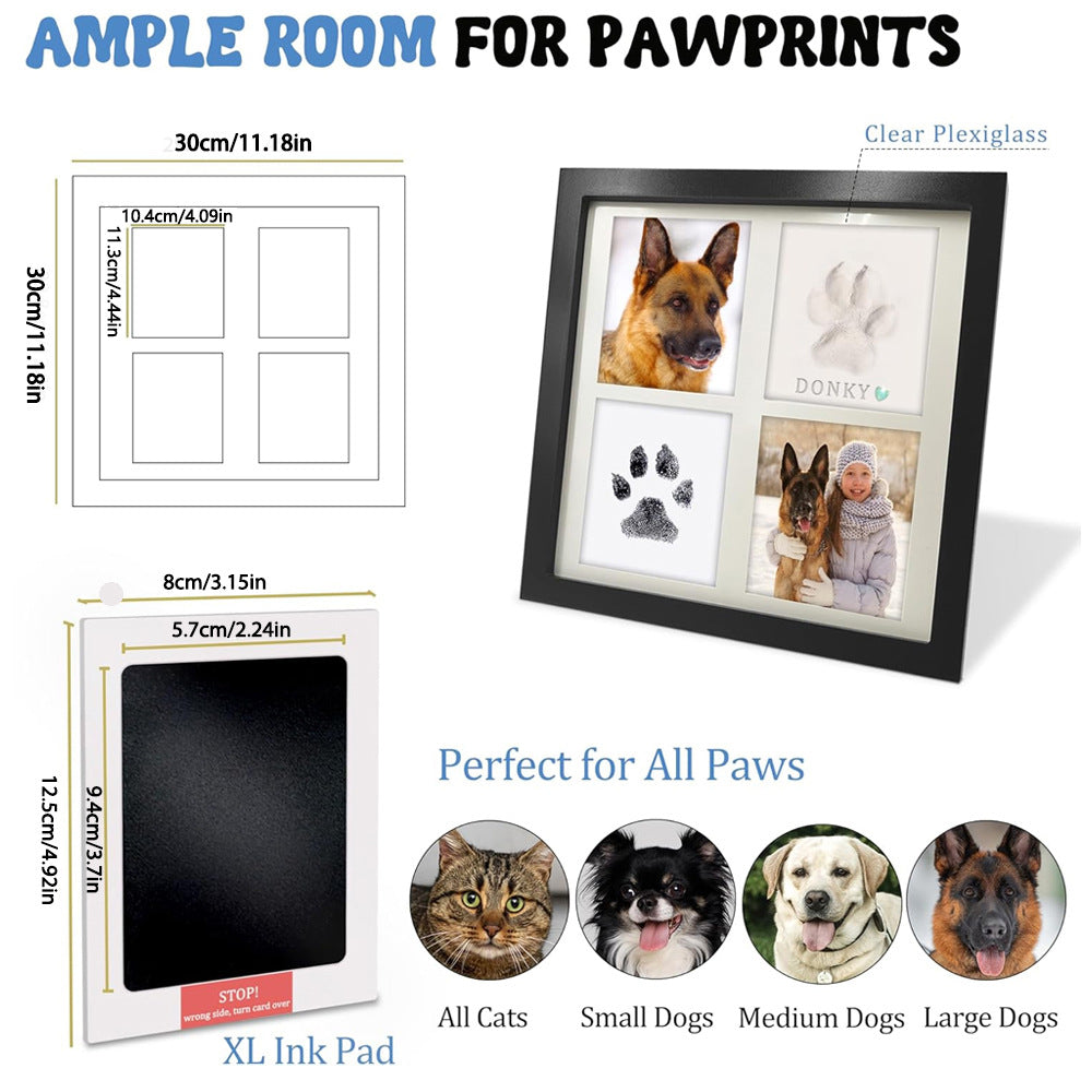 Black and White Pet Paw Print Keepsake Photo Frame Kit - Mess-Free Ink Pad for Dogs & Cats, Dual Photo & Print Display 6