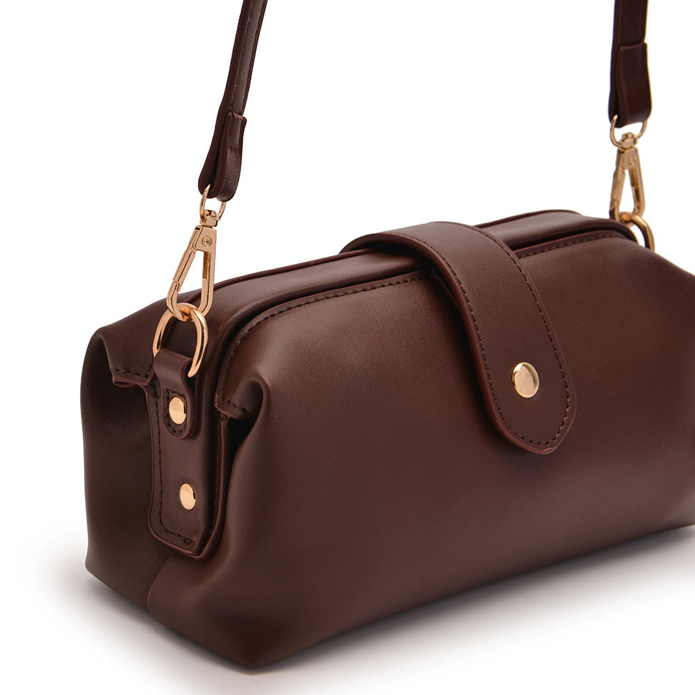 Coffee Chic Vintage Inspired PU Leather Crossbody Bag - Small Frame Doctor Style Purse with Adjustable Strap 6