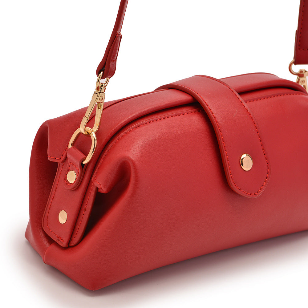 Red Chic Vintage Inspired PU Leather Crossbody Bag - Small Frame Doctor Style Purse with Adjustable Strap 6